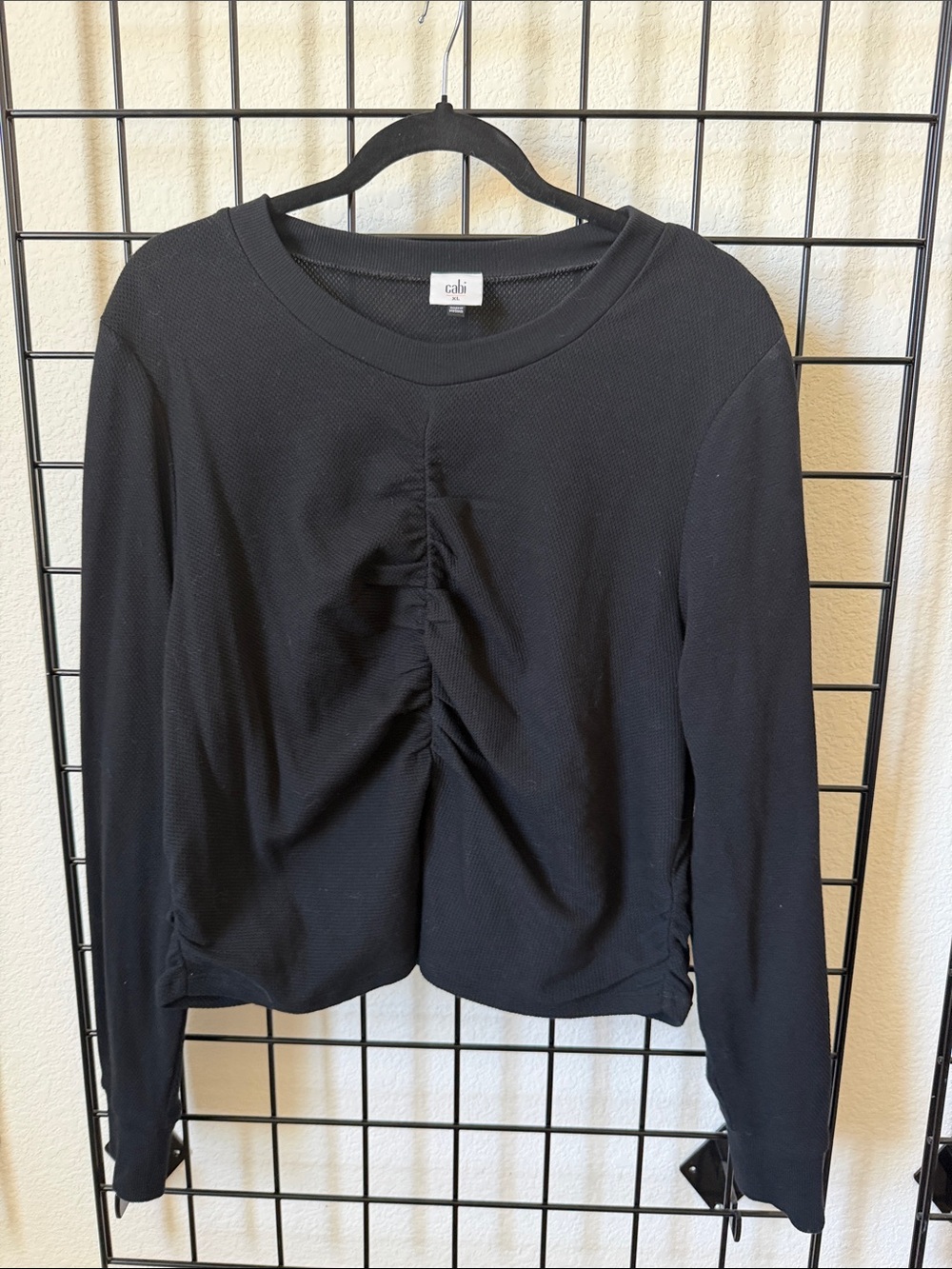 CAbi Black Gathered-Center Long Sleeve Top